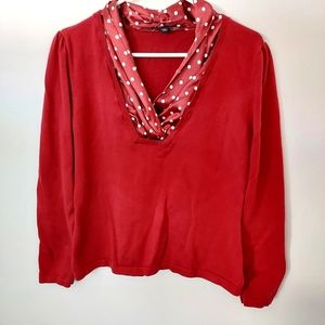Chadwicks One-Piece Red sweater, Faux Blouse with Polka Dot Accent